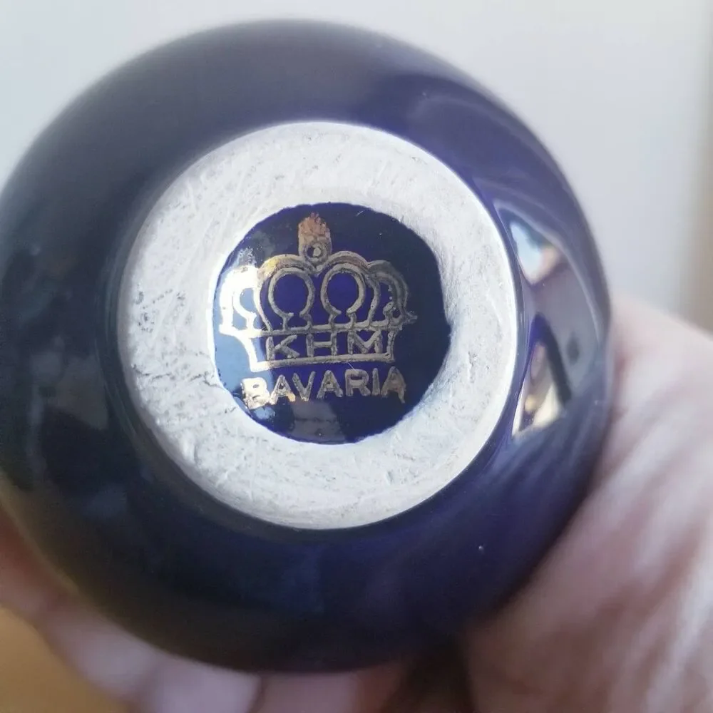 KHM Bavaria Echt Cobalt Vase With Gold Trim, Tiny Vase, Miniature Vase,